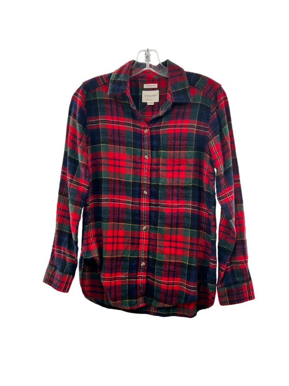 American Eagle Women's Plaid Button Up Shirt Long Sleeve Red/Multi Size XS Soft
